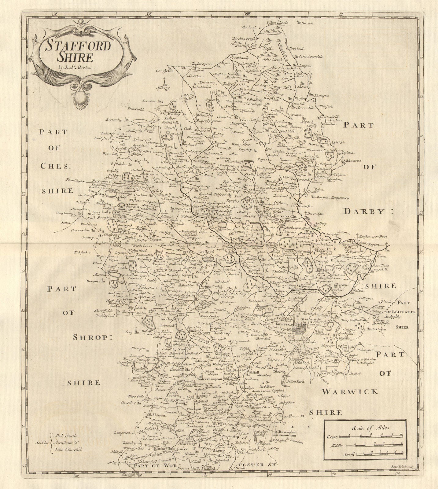 Staffordshire. 'STAFFORD SHIRE' by ROBERT MORDEN. Camden's Britannia 1772 map